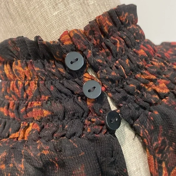 H&M Black & Orange Floral Long Sleeve Blouse Women’s Size 6 Boho Fall Top - Picture 9 of 12